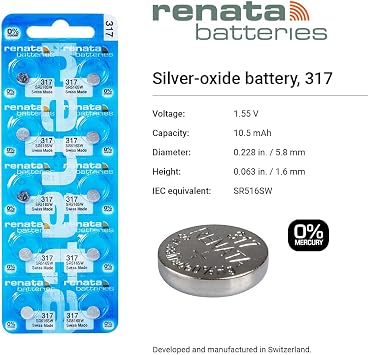 Renata 317 SR516SW Batteries - 1.55V Silver Oxide 317 Watch Battery (20 Count)