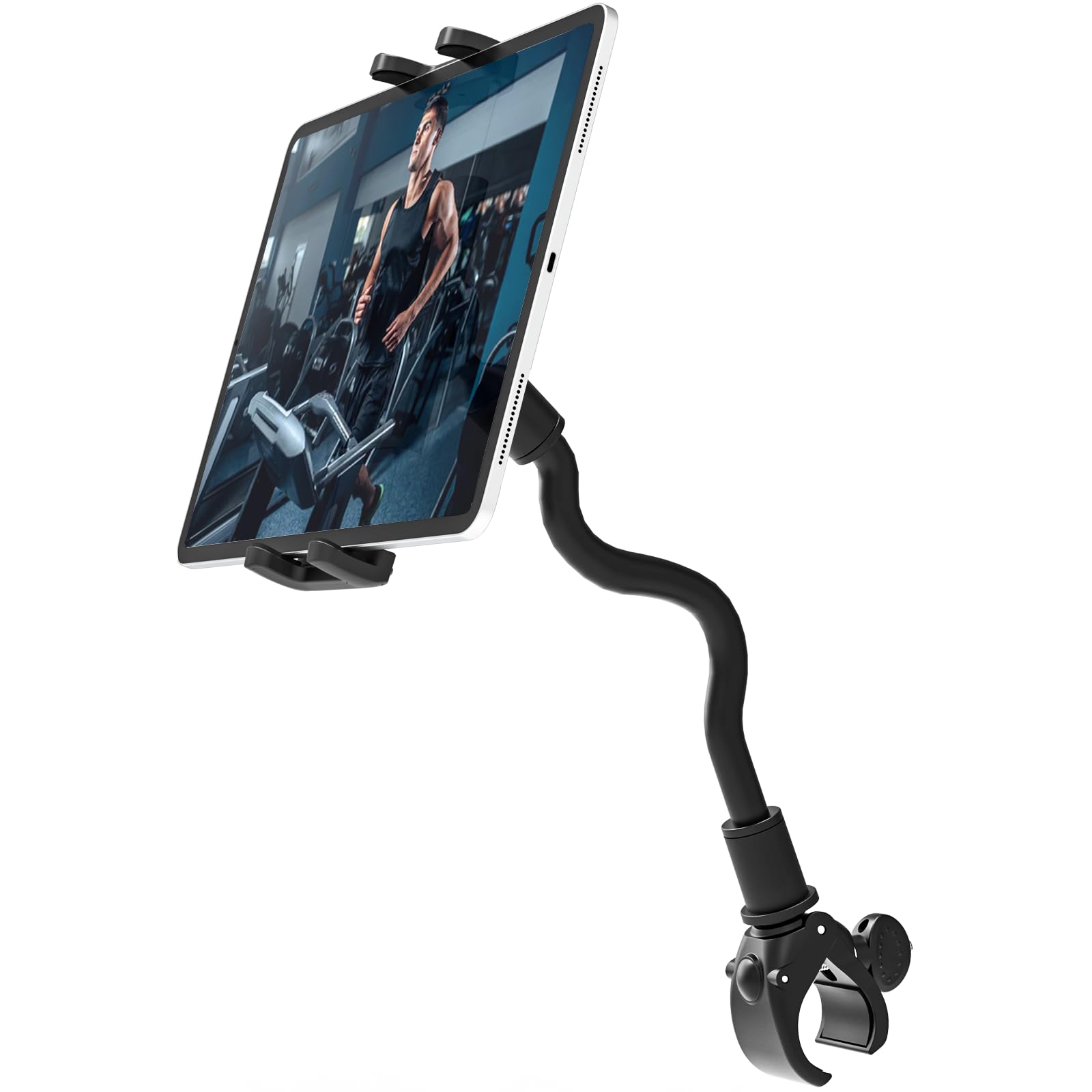 Supporto per tablet per cyclette, collo di cigno, tapis roulant per tablet – [multifunzionale], spinning interno, per cellulare e tablet, iPad Pro/Air/Mini, Galaxy, iPhone