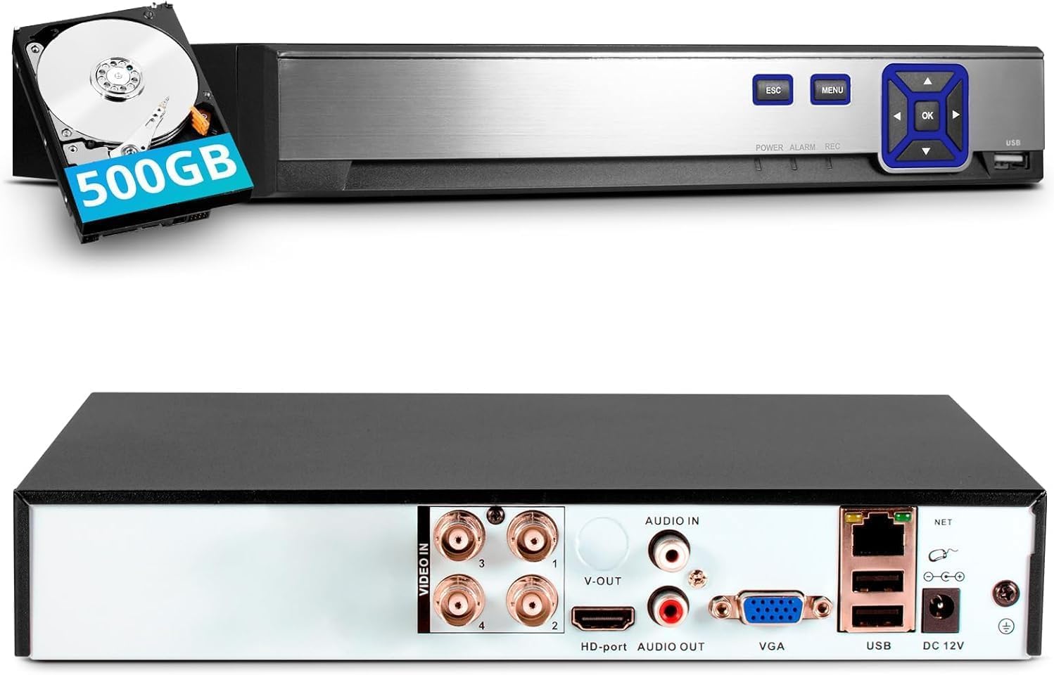 Videoregistratore Sorveglianza 5MP Lite 6 in1 Registratore DVR 4 Canali di Sicurezza con HDD 500 GB, Rilevamento di Persone/Veicoli per Sistema di Telecamere CCTV Analogico/XVI AHD TVI CVBS CVI IP