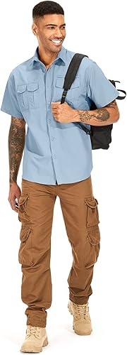 Miniatura 9 de Anteef Camisas de manga corta para hombre, para pesca, senderismo, UPF 50+, safari, secado rápido, protección solar, protección solar UV, Azul