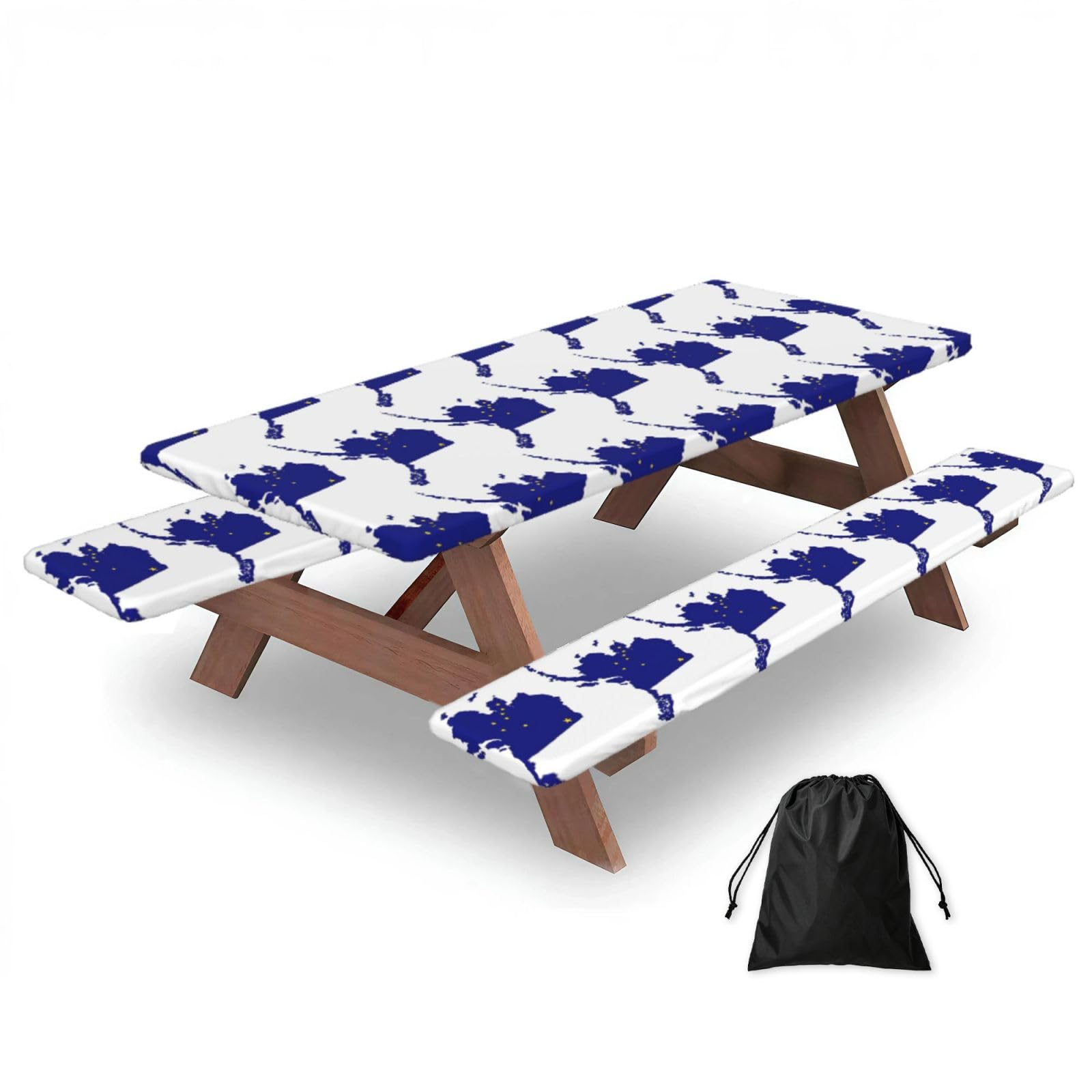 Yqxwjl Black Alaska State Flag Map Print Camping Essentials Waterproof Camping Table And Bench Cover With Drawstring Bag 183 Cm