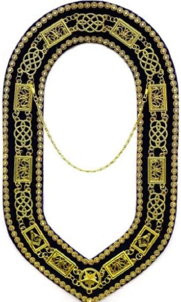 Grand Lodge - Chain Collar with Rhinestones - Gold/Silver on Purple Velvet (Gold)
