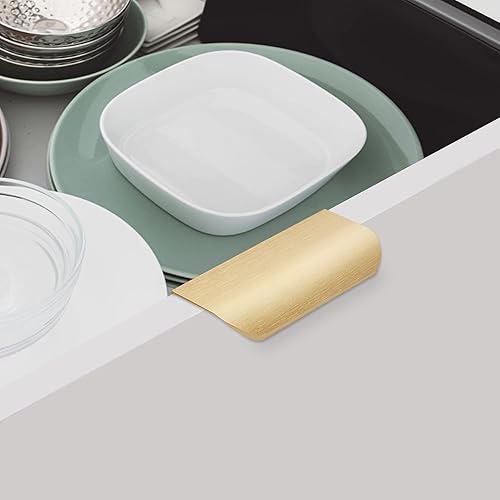 Miniatura 5 de Paquete de 10 tiradores de dedo con borde dorado para armarios de cocina de 3.15 pulgadas, tiradores de cajones modernos de aluminio ocultos para
