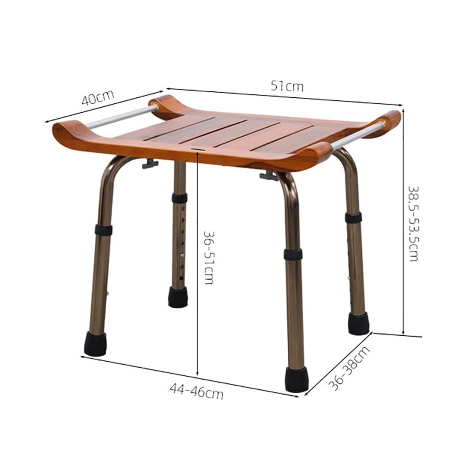 Taburete de Ducha de Teca con Reposabrazos, Regulable Asiento de Ducha de Aluminio, Antideslizante hasta 136kg, para Ancianos, Personas con Movilidad Reducida, Mujeres Embarazadas, Baño