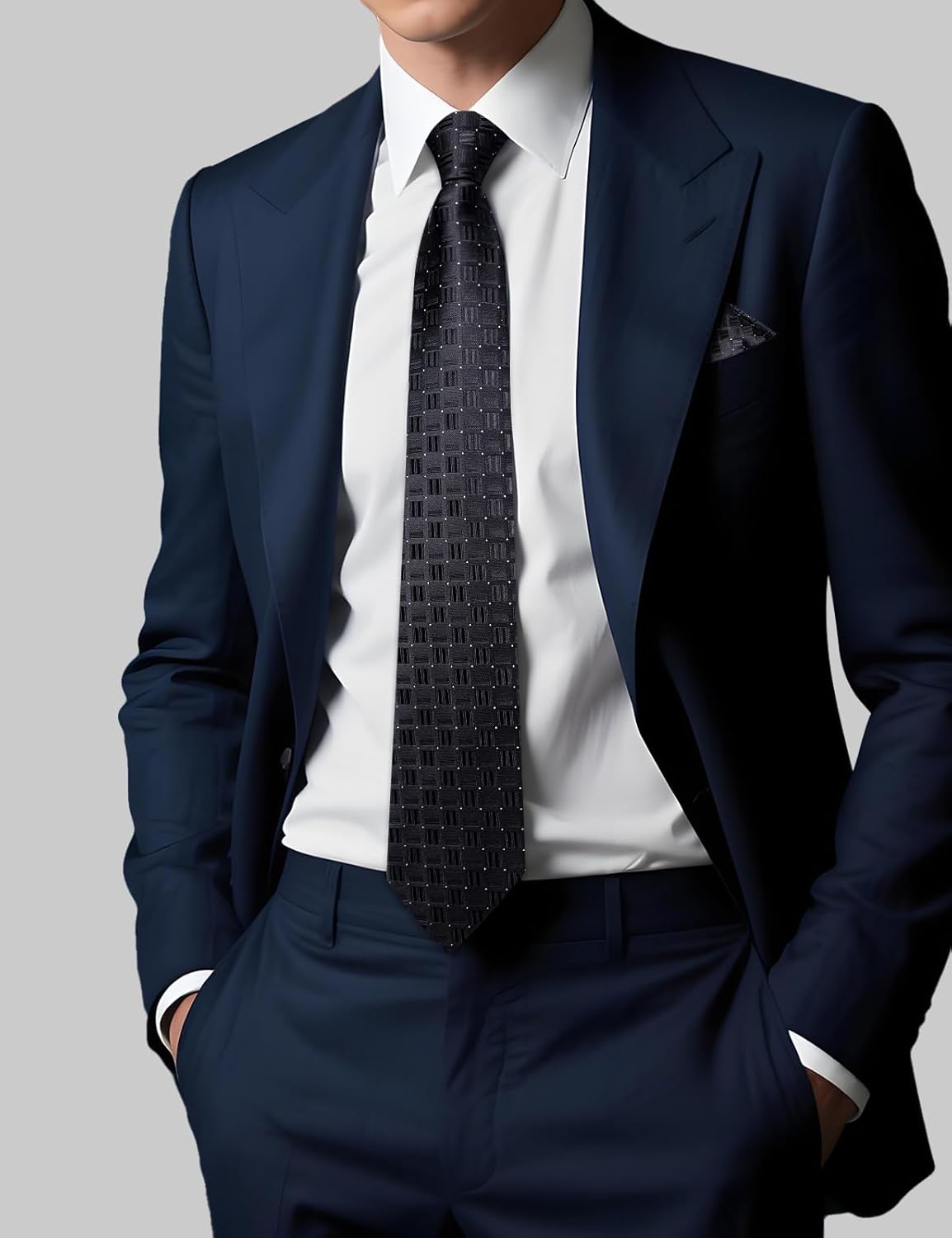 DiBanGu Mens Adjustable Zipper Ties, Woven Paisley Striped Plaid Necktie and Pocket Square Cufflinks Set Pre-tied Wedding Tie - Image 3