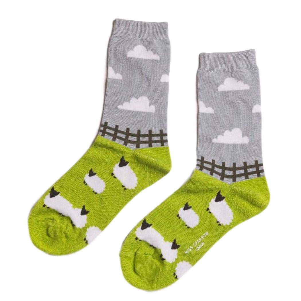 Purple Possum® Socks Sheep Ladies Blue Pink White Soft Bamboo Cotton Blend Ankle Sock Gift Idea (Lime Green) Size 4-7