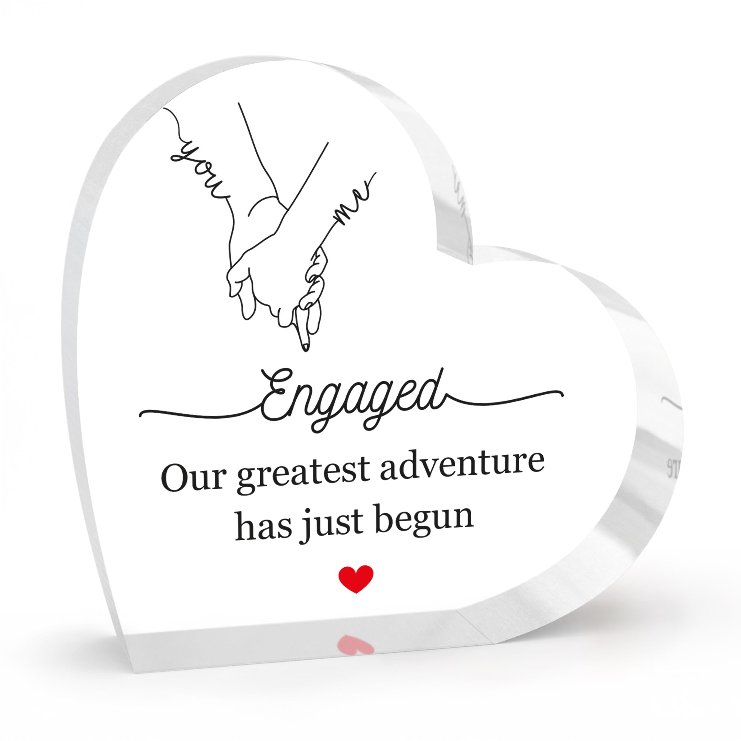 Beecreative Engagement Gift for Couples – Engagement Present for Friends – Clear Heart Block Ornament With Grey Gift Bag