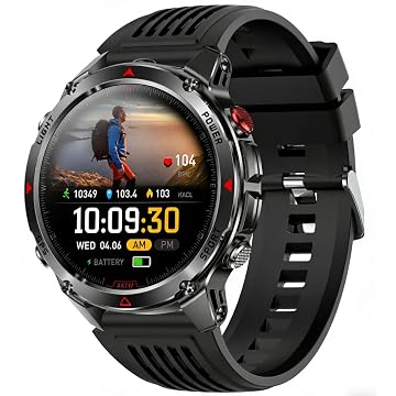 Smartwatch Relógio Inteligente com GPS, Tela 1,46", 3ATM Grau Militar Água Digital Masculino Lanterna, 4 Botões, Preto, 540mAh, Bluetooth 5.3 Instantâneas