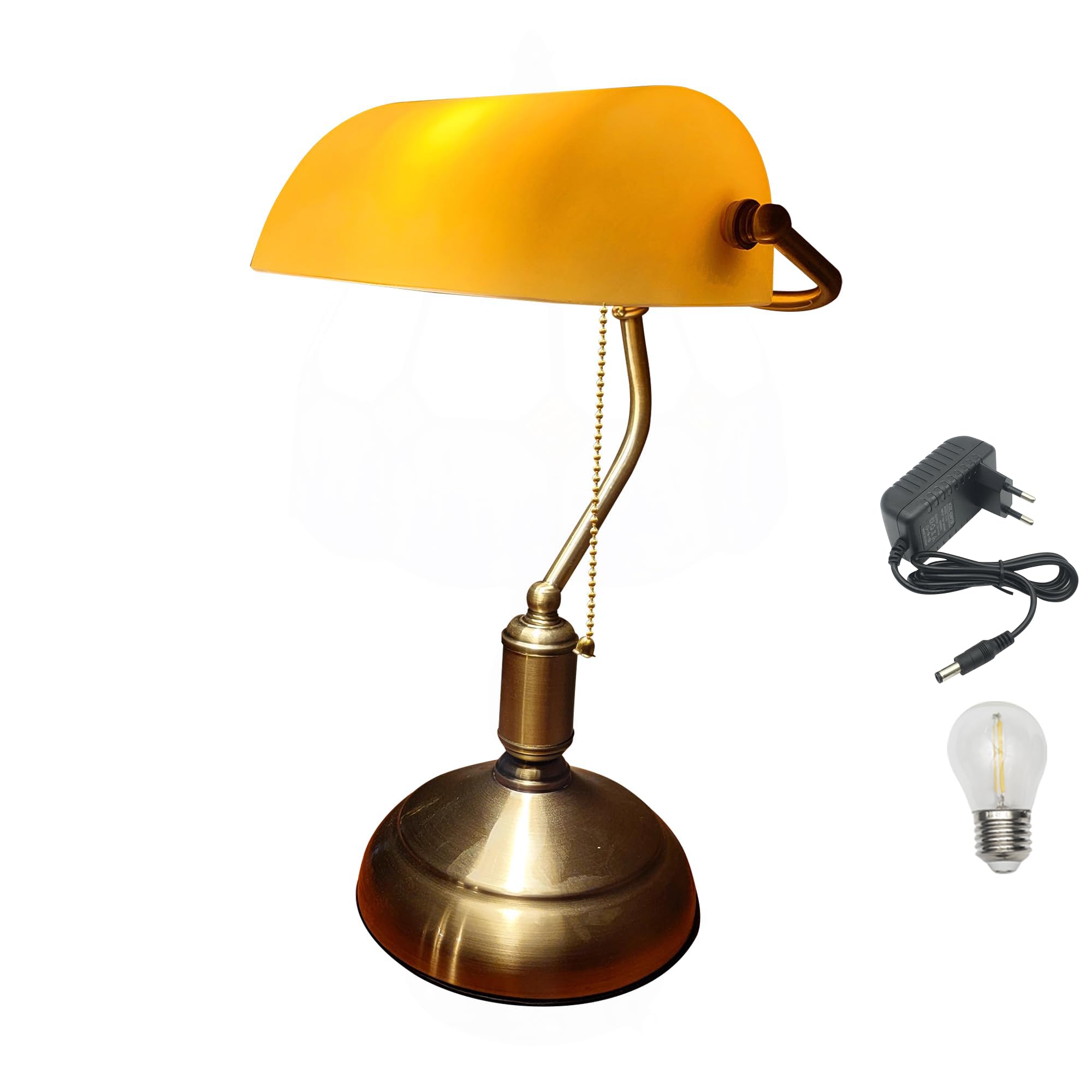 Retro-Stil Tischlampe Kabellos Warmweißes, Wiederaufladbar Tischleuchte, Dimmbar Banker-Schreibtischlampe aus antikem gelb Glas Für Schlafzimmer, Arbeitszimmer -TD1119-CD-DIM