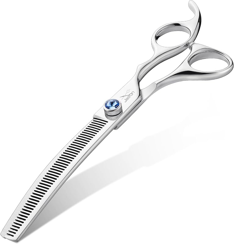 Tesoura Desbaste Curva para Tosa de Cães JASON em Aço Inoxidável 440C, 50 Dentes, 17,8 cm