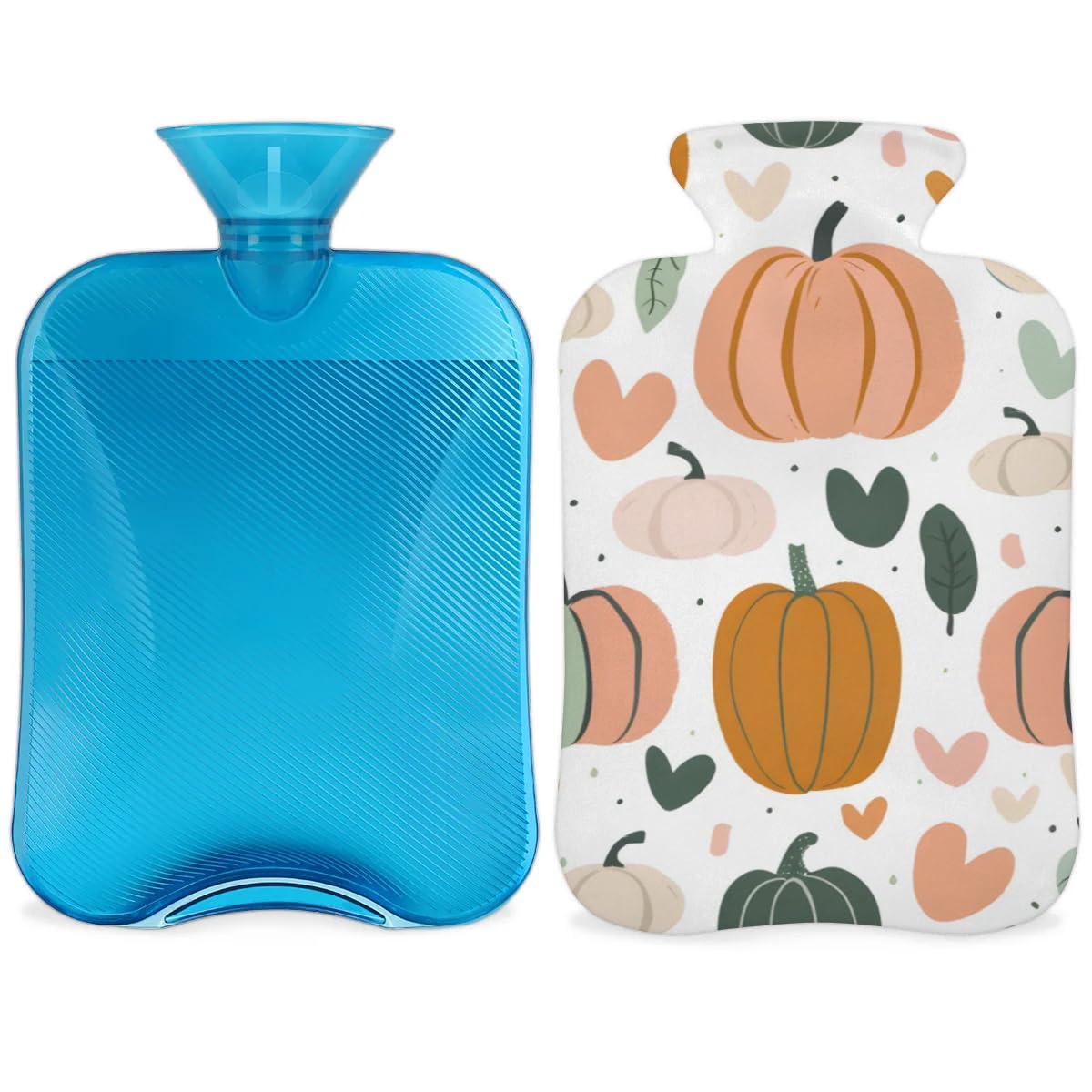 Hot Water Bottle with Soft Cover,2L Colorful Pumpkin Hot Water Bag for Hot and Cold Compress, Hand Feet Warmer, Dreamy Pumpkin Rubber Hot or Cold Water Bottle Halloween Christmas Decorations