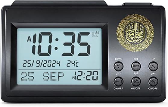 hejhncii LCD Azan Prayer Alarm Clock Featuring Snooze Function Elegant Designs Desk Clock Practical Islams for Muslims LCD Prayer