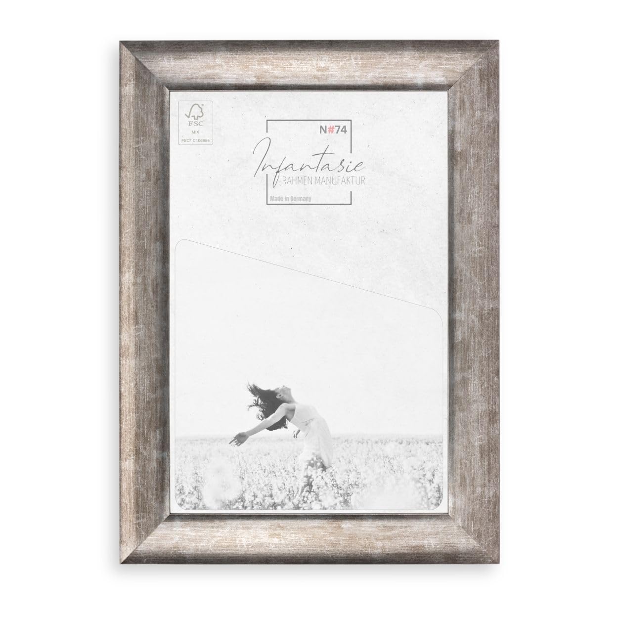 N°74 Barock Bilderrahmen 20x20 cm Bildmaß, Silber, Massivholz