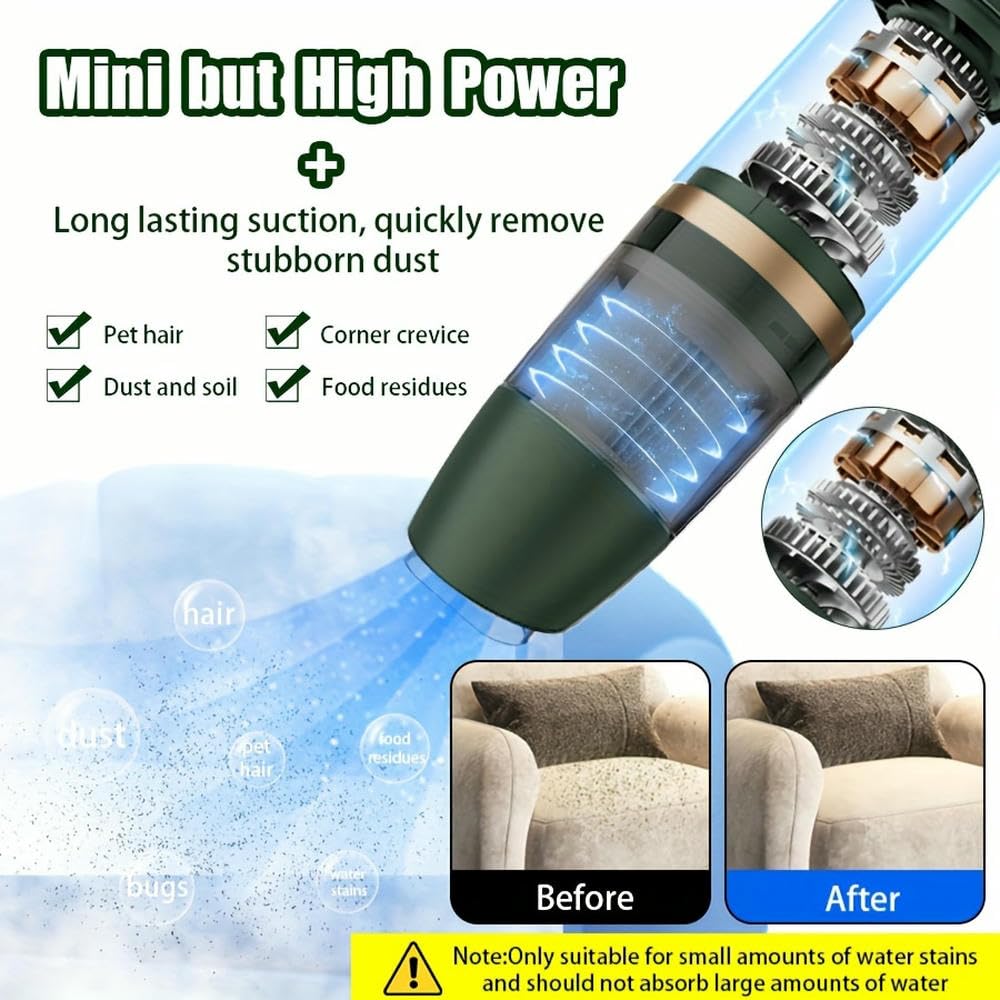 SYJYM Aspiradora de Mano inalámbrica - Doble Limpieza, eficiente y compacta, Mini colector de Polvo Recargable por USB para automóvil, Boquilla Liviana de Doble Uso, filtración de Cabello y hollín