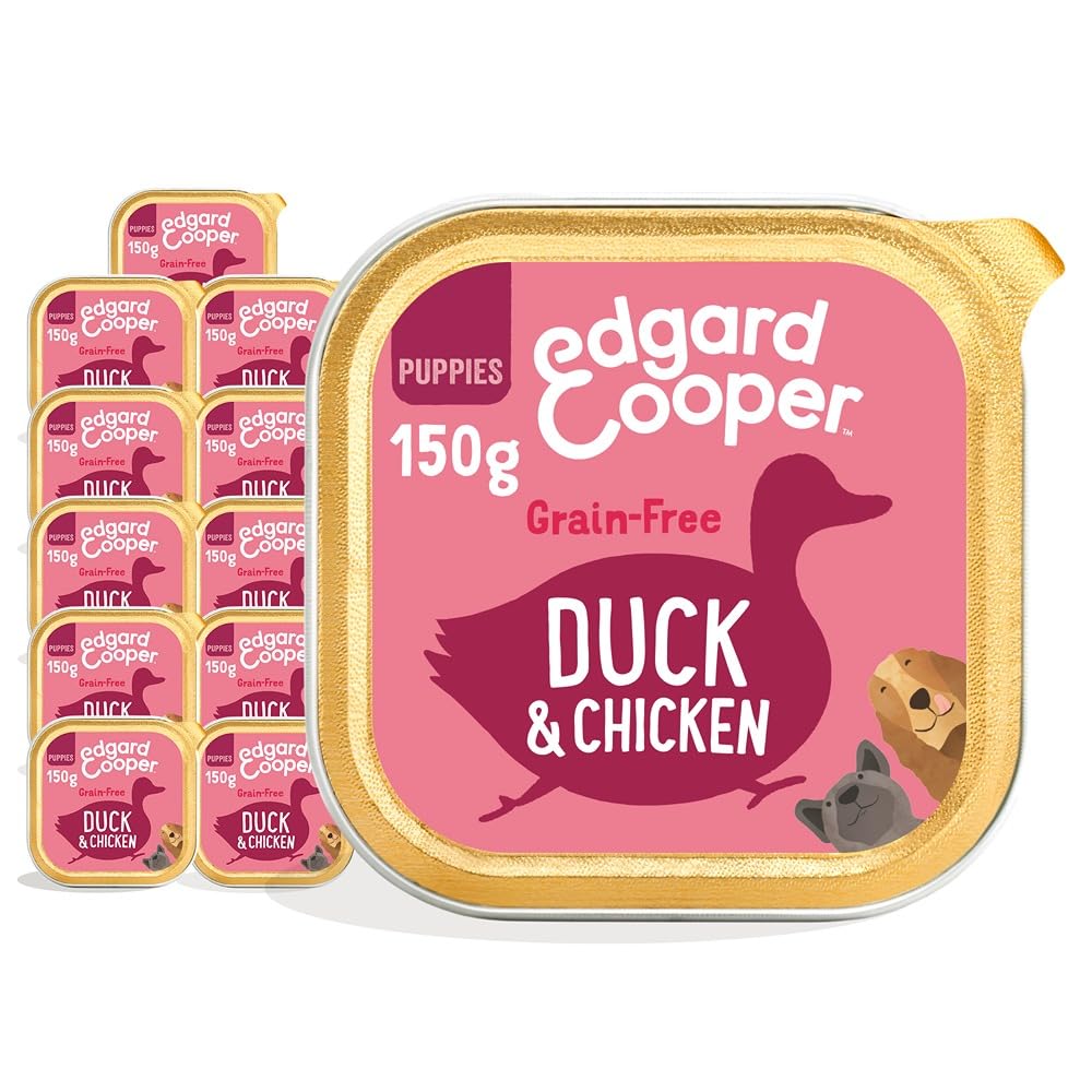 Edgard & Cooper Comida Húmeda para Perros Cachorros Puppy Junior Paté Perros Natural Sin Cereales Tarrinas 150g x 11 Pato & Pollo Fresco, Alimentación Sana Sabrosa y Equilibrada, Carne Fresca