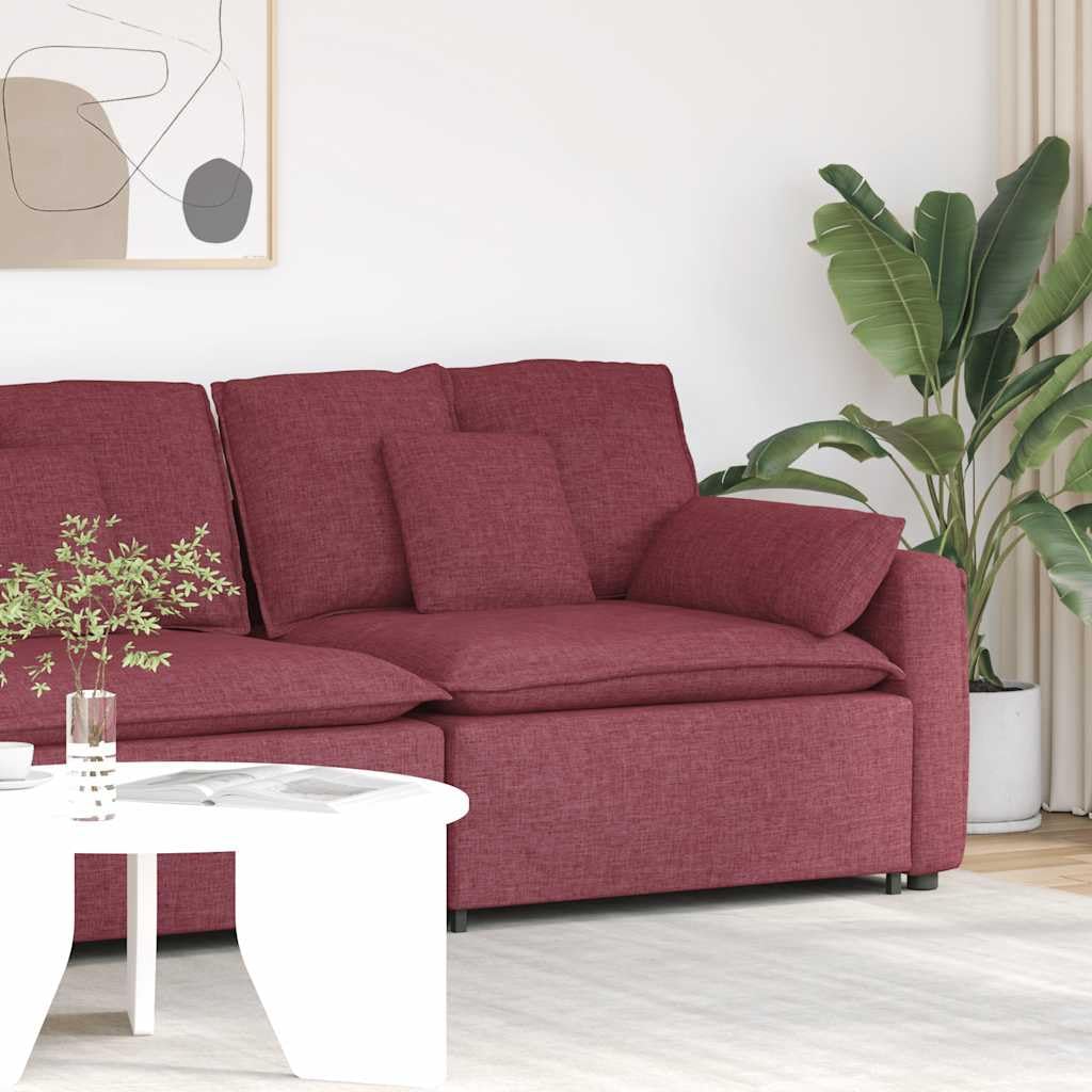 Modulares Sofa Endmodul mit Armlehne Kissen Weinrot 100 cm Stoff Metallrahmen Wohnlandschaft Wohnzimmer Entspannung Sitzgelegenheit Wohndeko Gästezimmer
