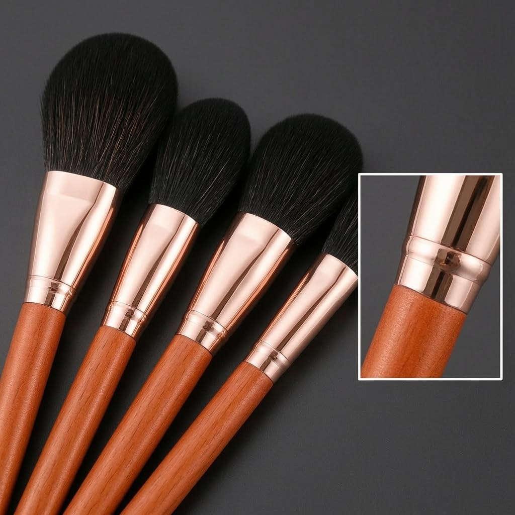 Set Pennelli Trucco 17 Pezzi Manico, Struttura compatta, Pennelli Trucco Base, Sfumature, Per Giovani Artiste, Set di 17 pennelli per trucco rosso acero con borsa con cerniera in PU nera