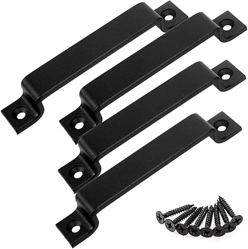 Tirador de manija de puerta corrediza de granero de 6-12 pulgadas, paquete de 4 manijas de acero negro para puertas correderas de granero, puertas