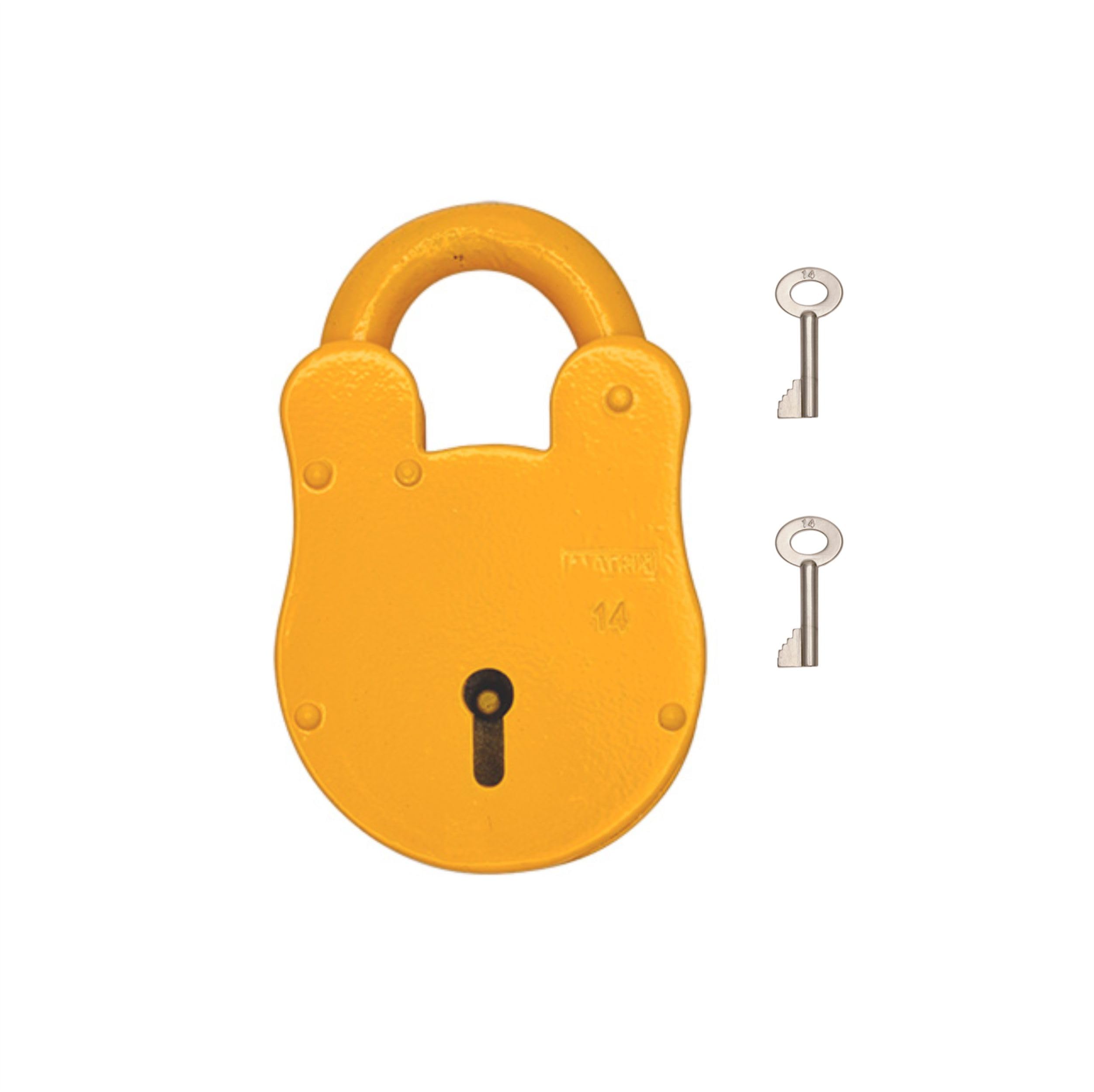 TSS Fire Brigade FB14 Padlock with 2 Keys – Yellow 63mm 4-Lever Open Shackle Padlock – UK Fire Brigade Keyway – Hardened Steel Shackle – Ideal for Dry Risers, Bin Stores, Utility & Communal Access