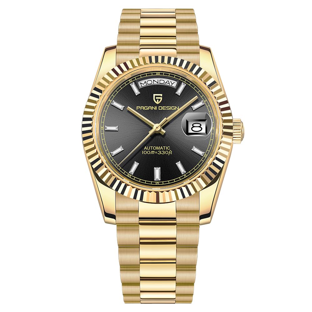 RollsTimiPagani Design Men's Automatic Watch, NH36A Movement Men's Mechanical Watch DD40 AR Sapphire Glass 100 Meter Water Resistant Men's Classic Casual Sport Watch PD-1783 (Gold-Black AT-1783)