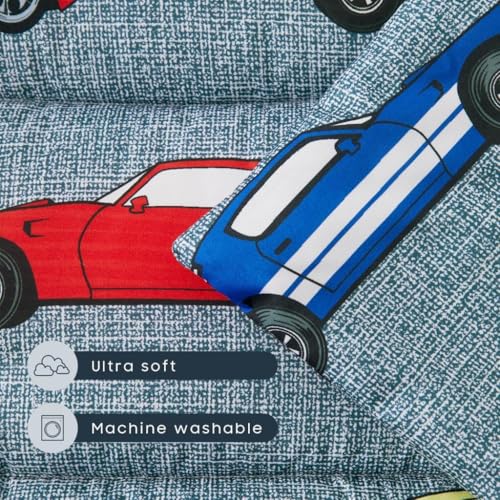 wake in cloud - toddler nap mat with pillow and blanket for kids boys in kindergarten daycare preschool pre k roll up sleeping bag cars vehicles trains airplanes grey standard