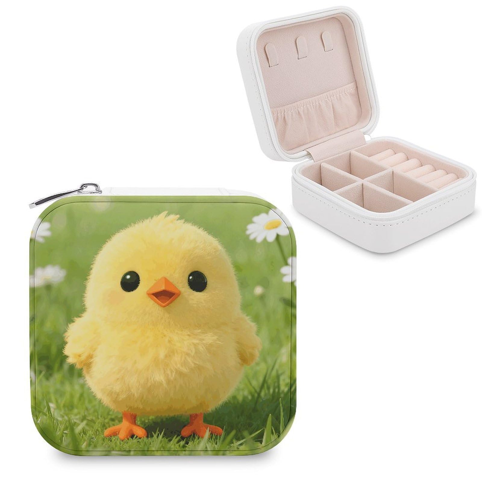 LZQPOEAS Cute Chickens Jewelry Box, PU Patterned Storage Case, Portable Travel Jewelry Organizer Box for Storing Rings, Pendants, Earrings, Necklaces, And Women's Specialized