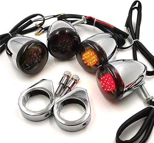 HTTMT MT224-013-CD+SM - Kit de luces de giro cromadas para motocicleta, compatible con Harley Bullet LED de 1.614in