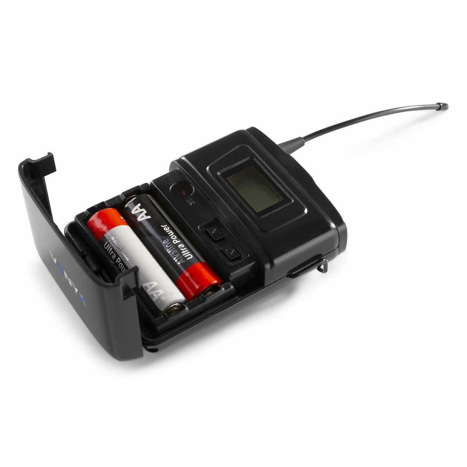 Vonyx WM60B Petaca Transmisora para Micrófonos Inalámbricos de Serie WM6, con Microfono Solapa y Micrófono de Diadema Color Negro Incluidos, Petaca para Micro Inalambrico