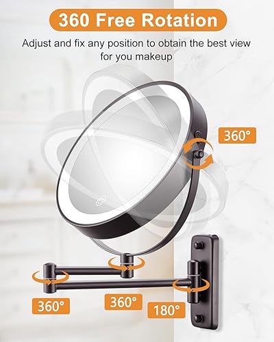 Miniatura 5 de DECLUTTR Espejo de maquillaje iluminado montado en la pared de 9 pulgadas, espejo de aumento de doble cara 1x10x, espejo de maquillaje iluminado de