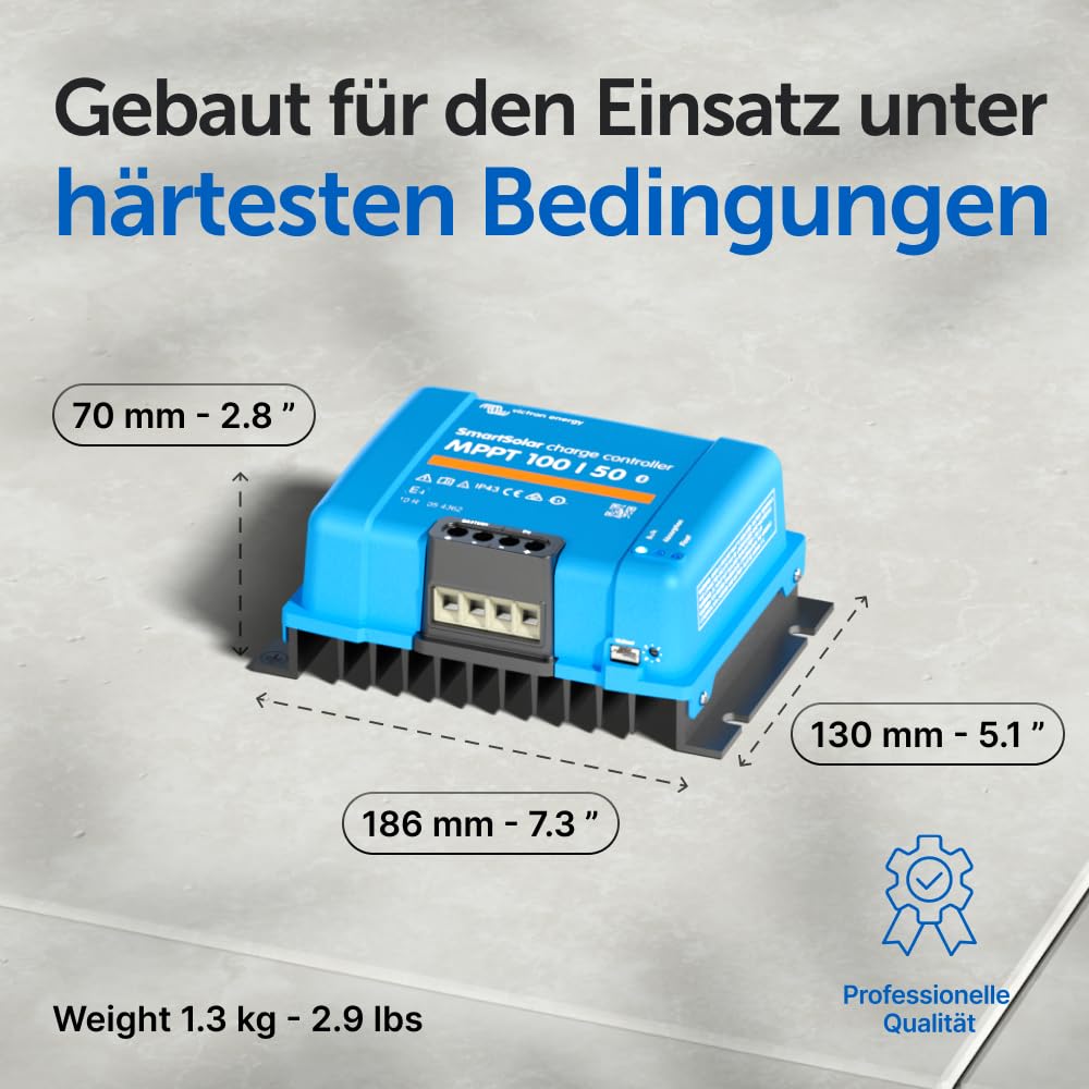 Victron Energy SmartSolar MPPT Laderegler - Solar Laderegler (Bluetooth) - 100V 50 Amp 12/24-Volt