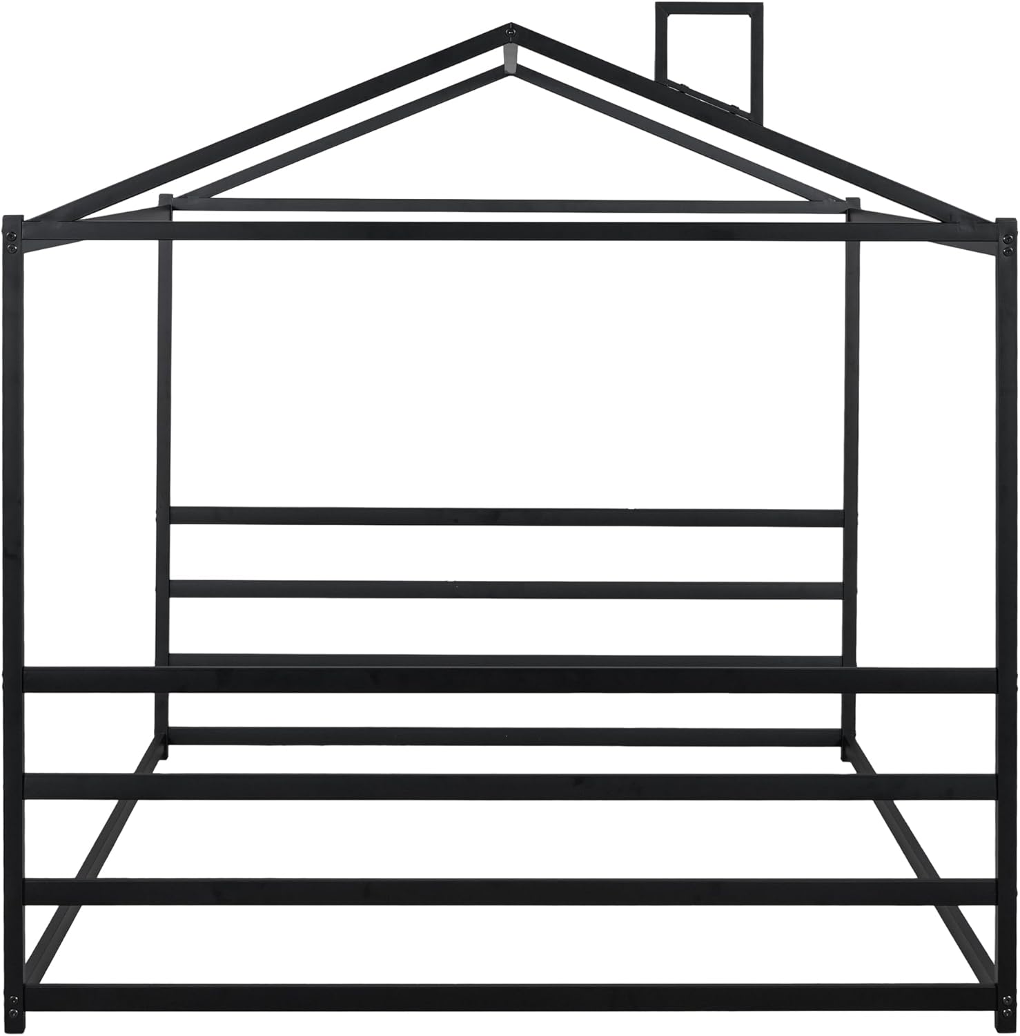 Queen Size House Bed, Metal Montessori Floor Beds for Kids, Steel Cabin/Tent/Canopy Bed Frame for Girls Boys Teens Adults, Black