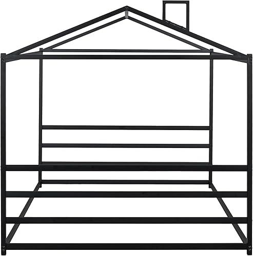 Miniatura 6 de Bellemave Cama de piso de metal tamaño Queen para niños, cama Montessori con techo, cama de casa para niños y niñas, cama de plataforma con forma de