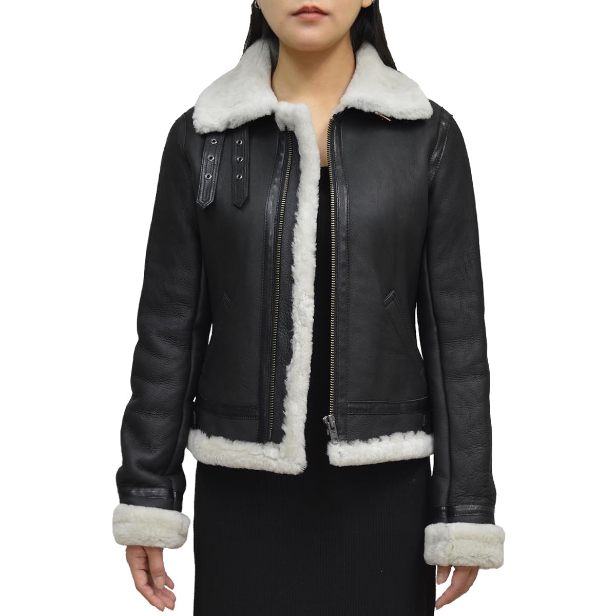 Amazon | [ハルフ] 本物 ムートンジャケット レディース 本革 羊毛皮