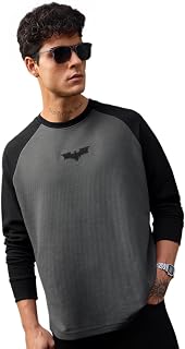 The Souled Store Batman: Darkness Men and Boys Long Sleeves Round Neck Charcoal Grey Colour-Block Superhero Emblem Casual ... Price In India