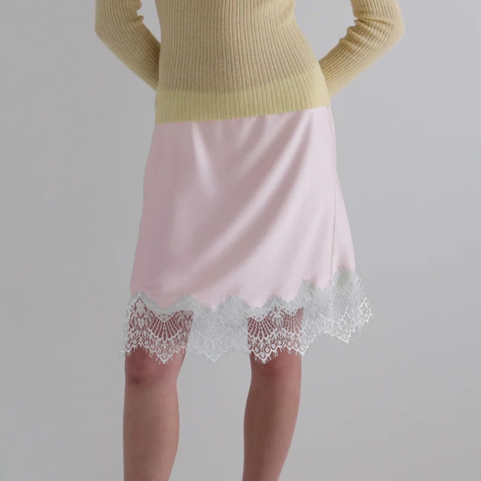Sexy Outfit Damen-Halbslip aus Satin mit Spitzenbesatz, elastischer Taille, kurzer Unterrock, Petticoat für Unterkleider, weicher Slip-Rock in den britischen Größen 6–24