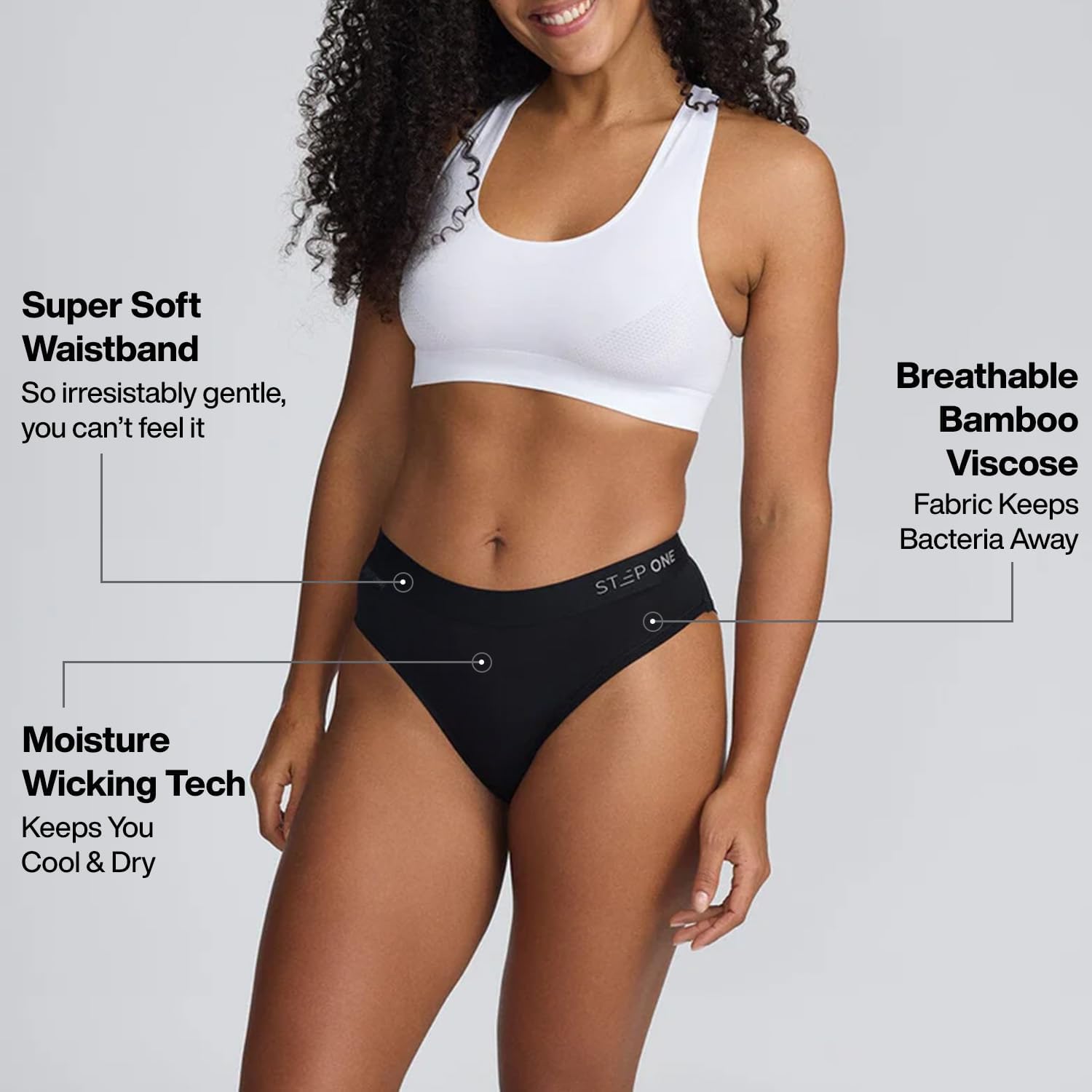 STEP ONE SmoothFit Bikini Brief. Ultra-Soft, Breathable, Viscose from Bamboo, Moisture Wicking Hypoallergenic, Sensitive Skin