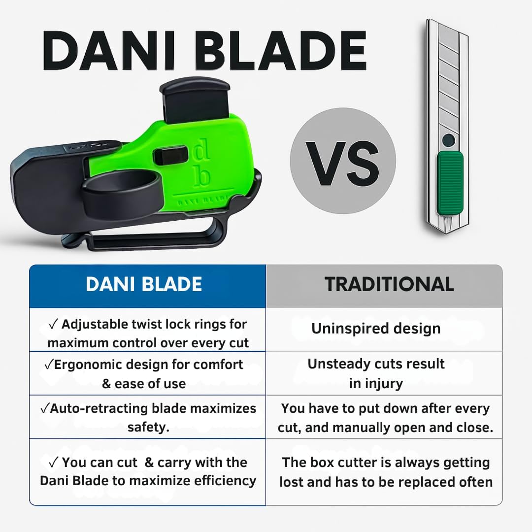 The Perfect Wearable Box Cutter for Fast, Hands-Free Cutting | Auto-Retractable Utility Knife, Twist-Lock Rings, Soft-Touch Grip, Safe Precision Blade For Every Cutting Job (Neon Green)