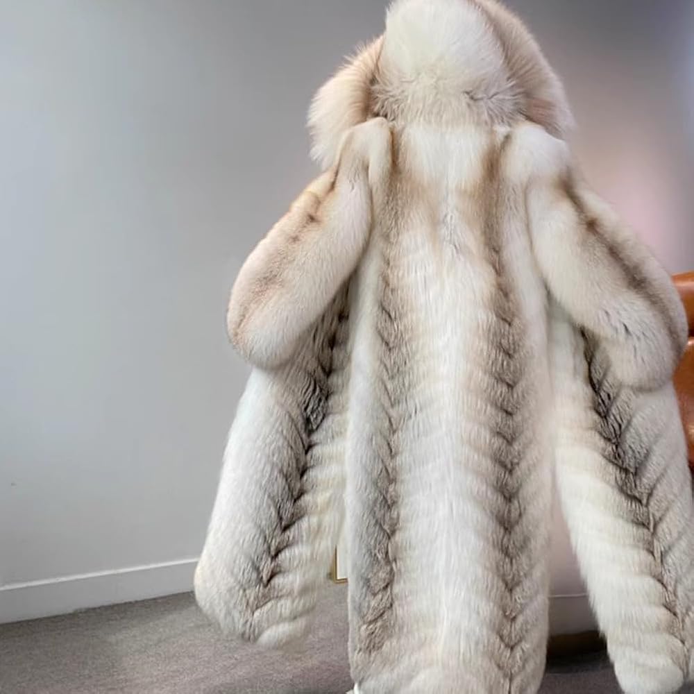 Denny&Dora Women's Fox Fur Coat White Color with Oversized Hat