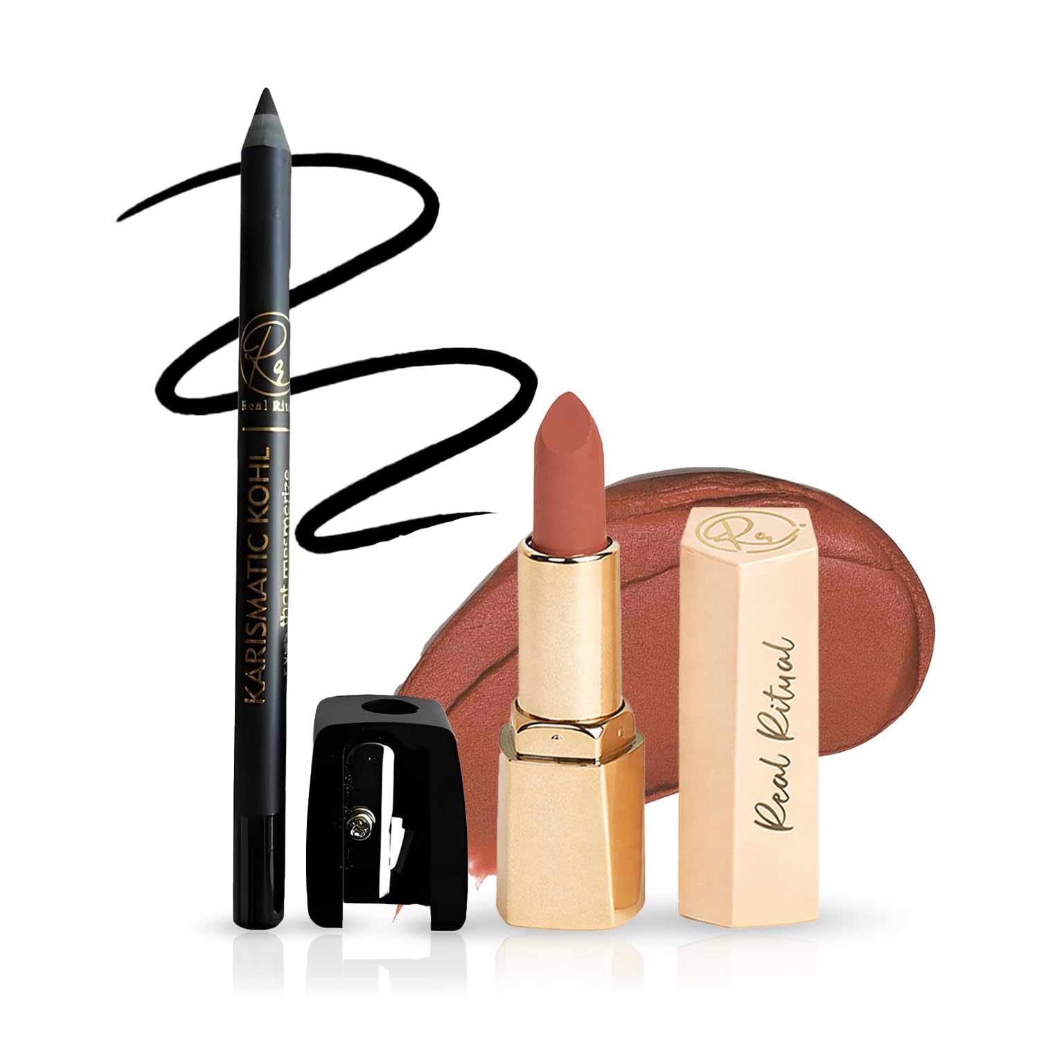 Real Ritual Karismatic Kohl Kajal & Crème Matte Lipstick Combo | Smudge-Proof Waterproof Kajal with Sharpener | 4.1g Long-Lasting Hydrating Lipstick with Hyaluronic Acid, Vitamin E & Shea Butter-image-20