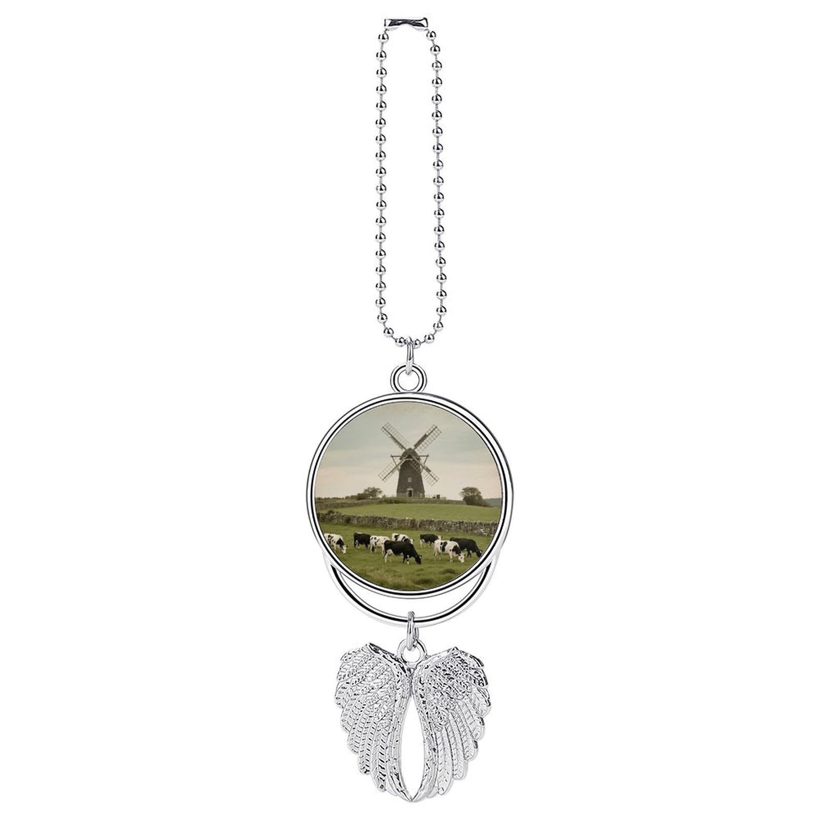 Retro Cow Car Charm, Alloy Rear View Mirror Pendant, Bling Funny Car Hanging Ornament Gift for Women Men, Car Pendant Lucky Auto Interior Decoration Accessories Silver-Style