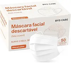 BYD Máscara Descartável Tripla Branca Proteção 50 Unidades