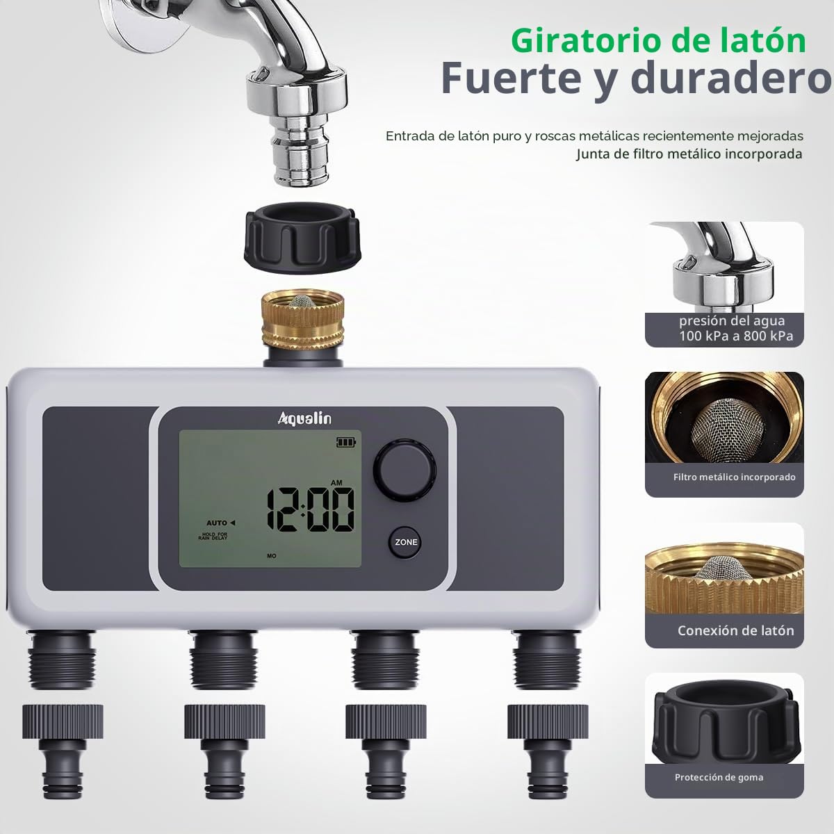 Temporizador de Agua de 4 Salidas, Temporizador automático de riego de Manguera de riego de 4 Zonas, Controlador programable de Sistemas de riego de jardín