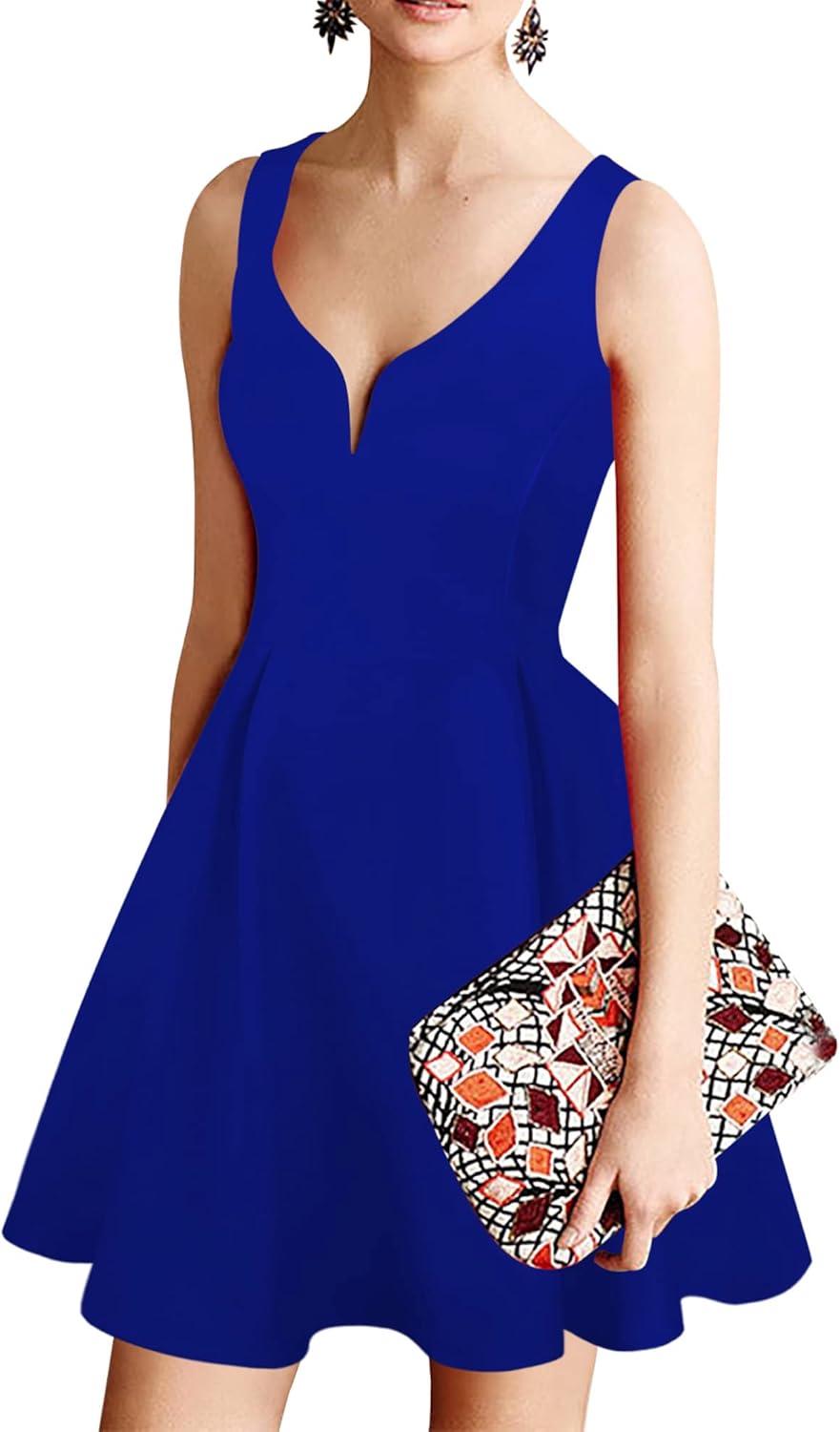 oxiuly Women's Sleeveless V Neck Casual Mini Dress Graduation Dinner Gowns Party Cocktail Dresses with Pockets OX366