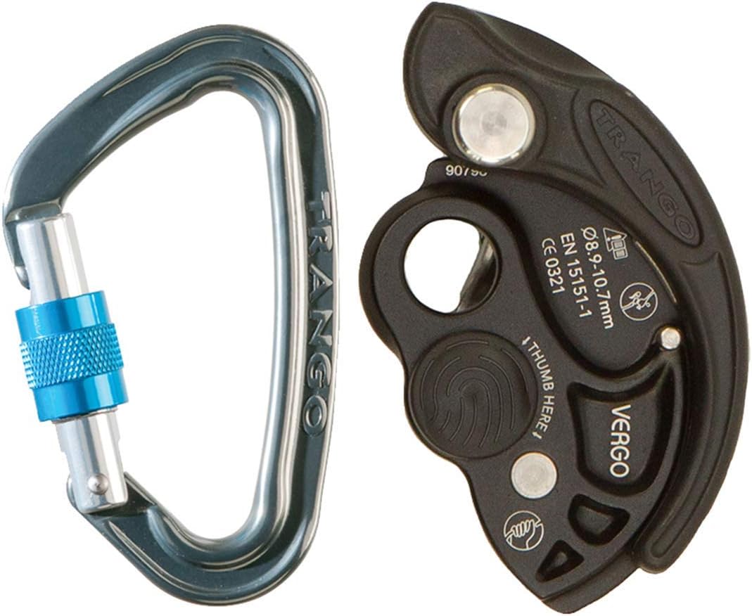TRANGO Vergo Rock Climbing Belay Device & React Screwlock Locking Carbiner Package, Black : Sports & Outdoors
