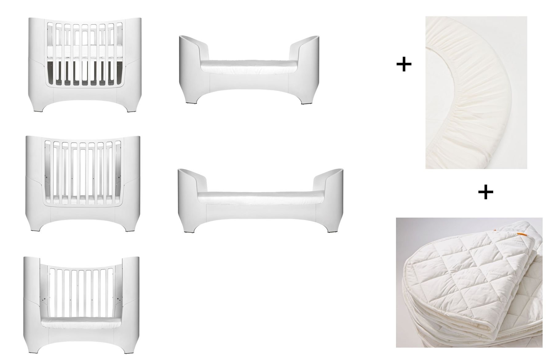 Bianco Leander - Lettino per neonati e bambini + 1 set (= 2 pezzi), lenzuola originali con angoli e 1 coprimaterasso nella dimensione del bambino