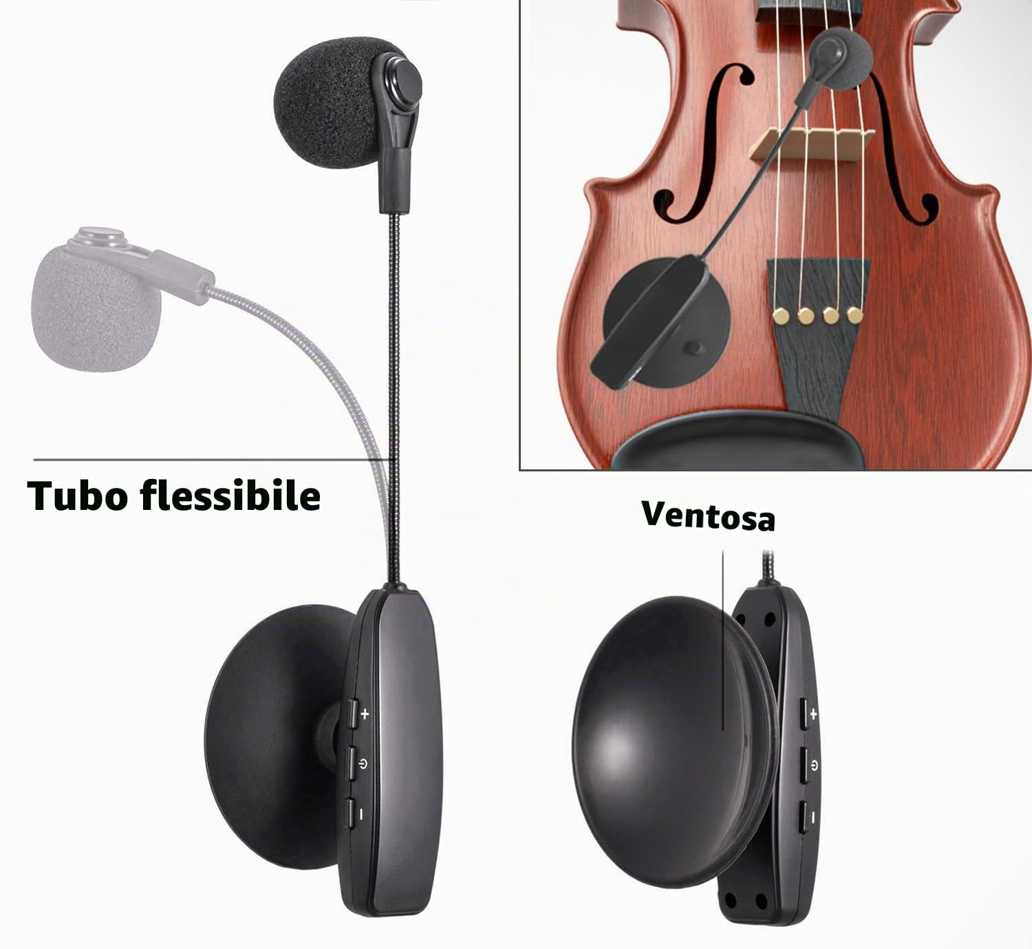 Microfono Wireless per Strumenti Musicali con Ventosa, Ricevitore e Trasmettitore Wireless, per Chitarra, Violino, Banjo e altro ancora
