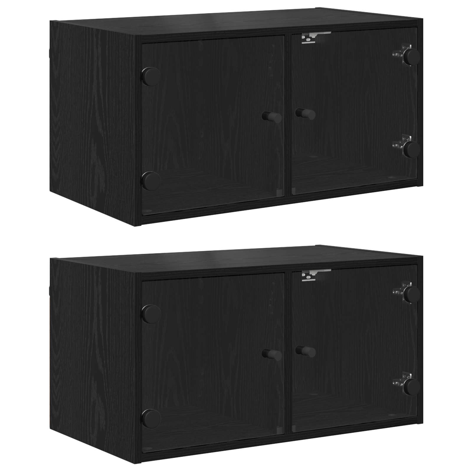 Armarios de pared roble negro con vitrina de cristal de 68x37x35 cm