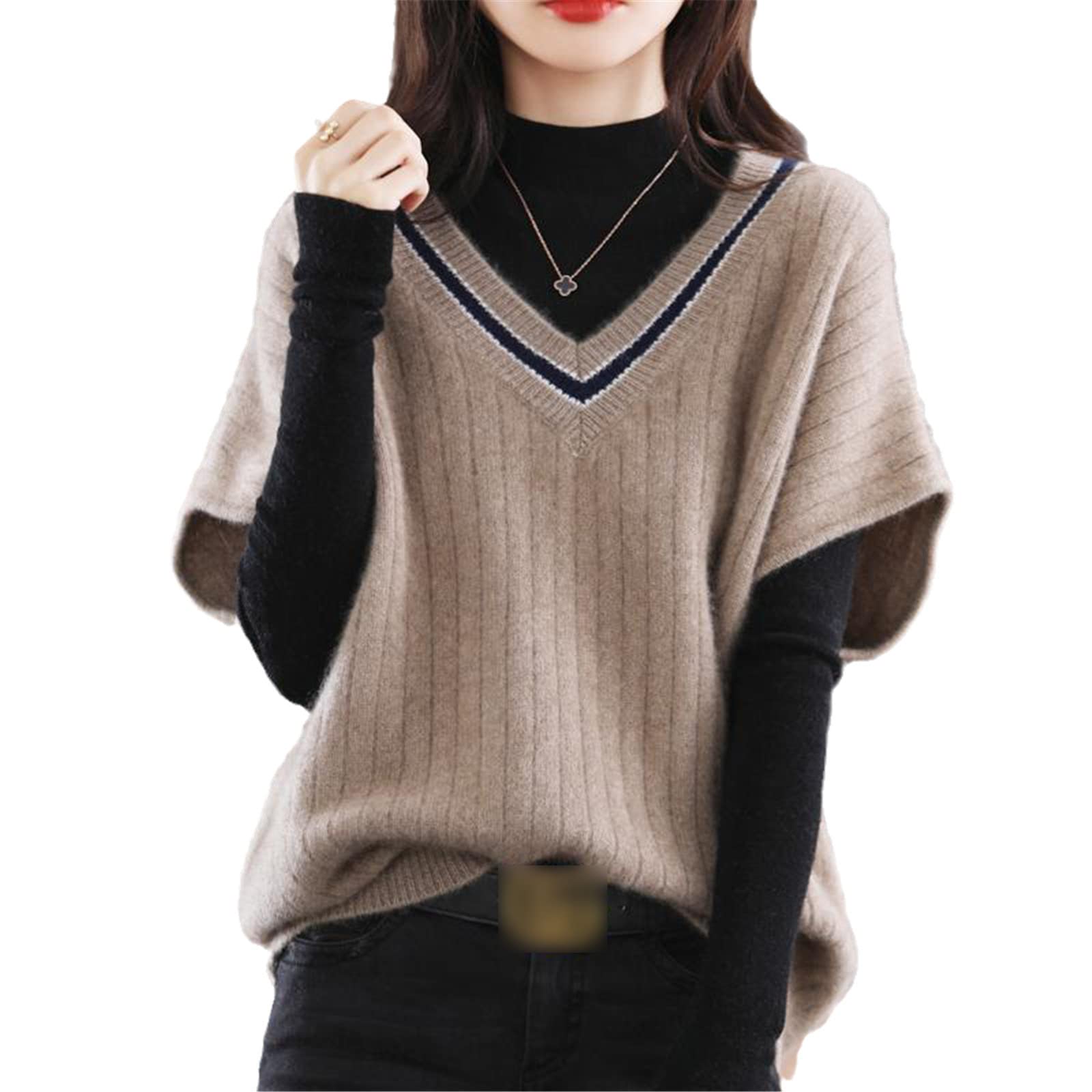 Elegancka dzianinowa kamizelka sweterkowa damska popularna na wszystkie mecze koreański styl uliczny jesienny swobodny luźny sweter (Khaki XXL)