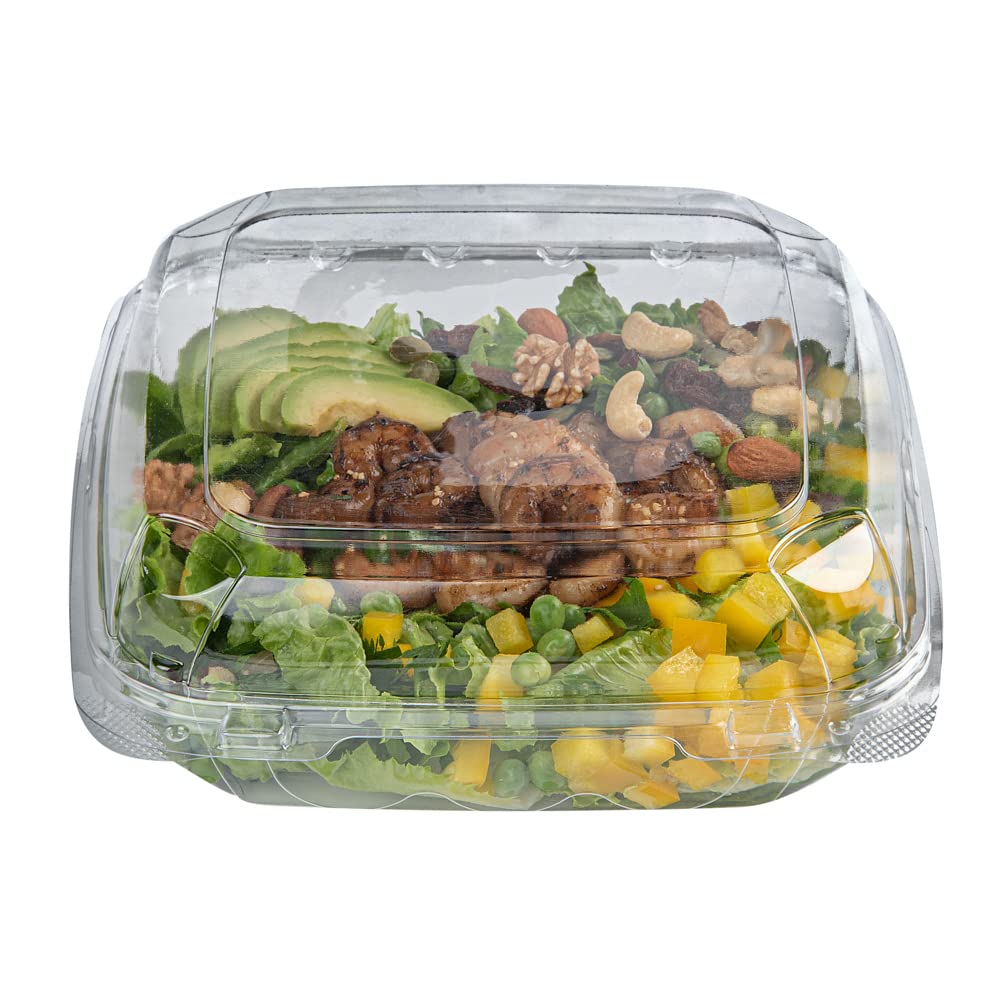 Restaurantware Thermo Tek - Contenedores de 1,295.6 g, 100 recipientes antivaho para llevar, congelables, rectangulares, de plástico transparente, desechables
