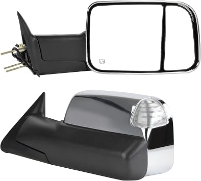 ECCPP Pair Tow Mirrors Fit For Dodge For Ram 1500 2500 3500 1998-2002 Truck | Large Lens Power Adjusted, Heated, Turn Signal, Manual Folding and Flip Up, Chrome Metallic Finish, Driver and Passenger Side